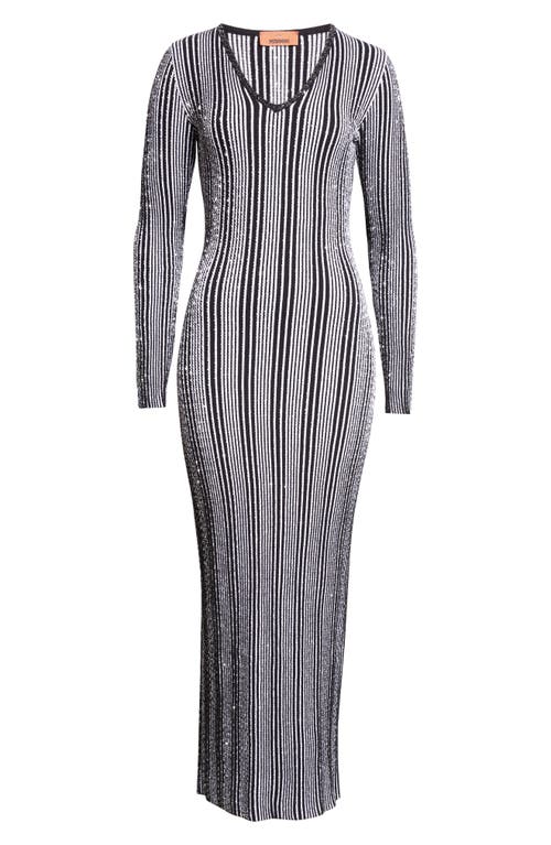 Shop Missoni Shimmer Sequin Long Sleeve Knit Maxi Dress In White And Black