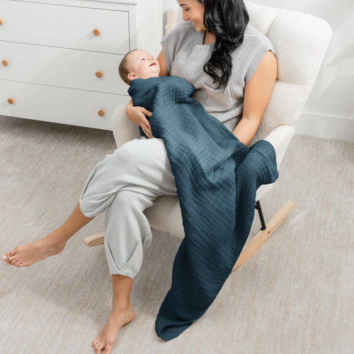 Comfy Cubs Muslin Baby Blanket In Neptune