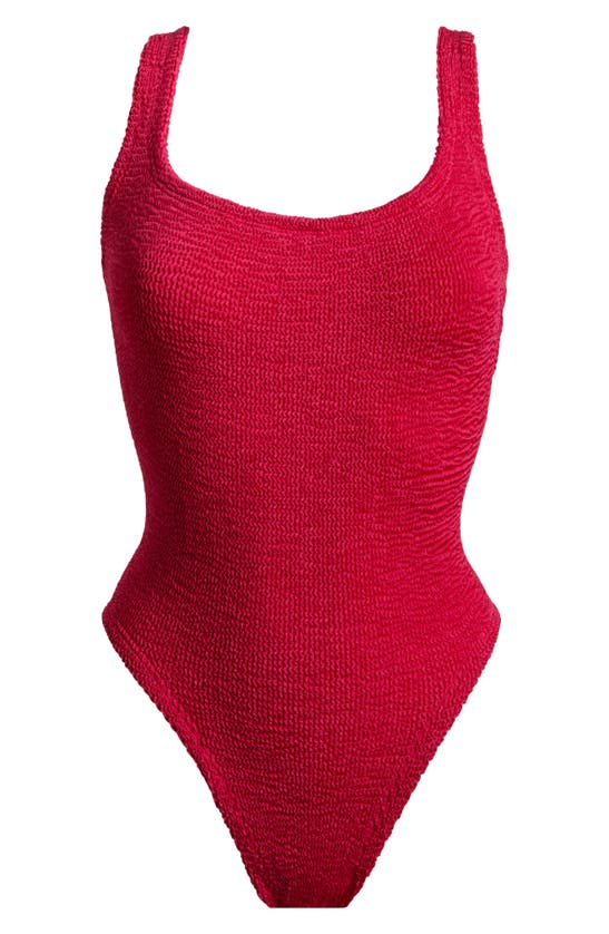 Shop Hunza G Textured Square Neck One-piece Swimsuit In Metallic Raspberry