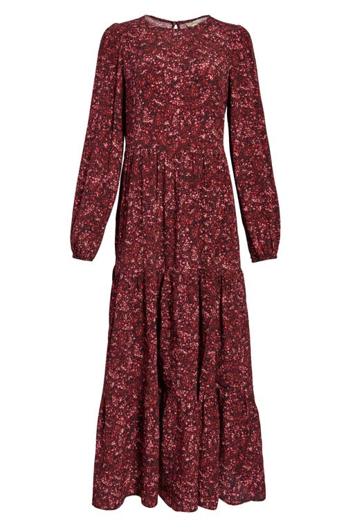 Boden Long Sleeve Tiered Maxi Dress in Mulled Wine/Blossom