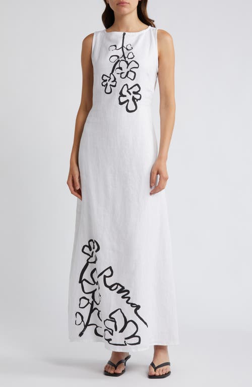 Nahana Floral Sketch Strapless Linen Dress in Roma
