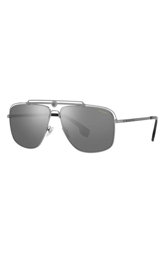 Shop Versace 61mm Polarized Rectangular Sunglasses In Gunmetal