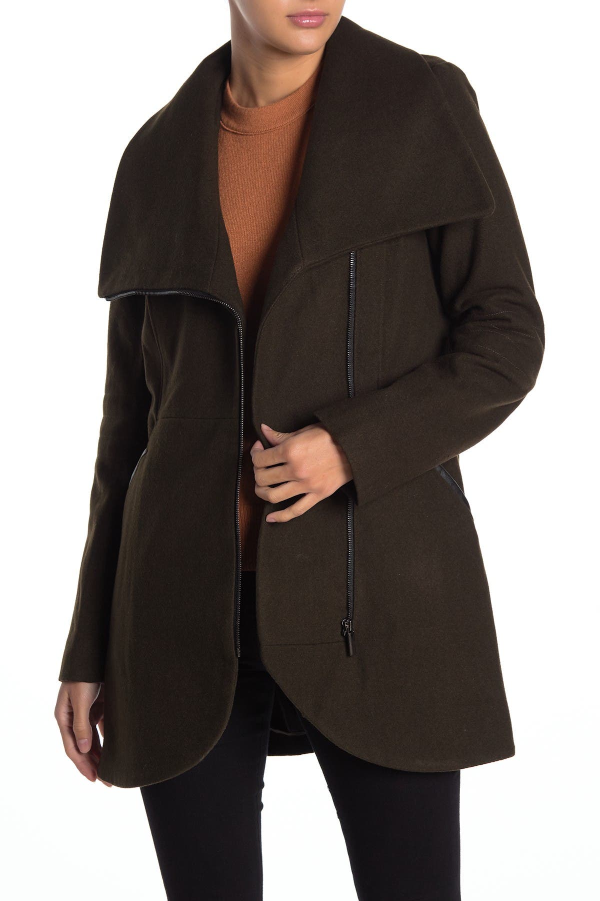 french connection tulip hem asymmetrical wool blend coat