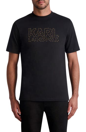 Karl Lagerfeld Paris White Label Nail Head Studded Organic Cotton T-shirt In Black