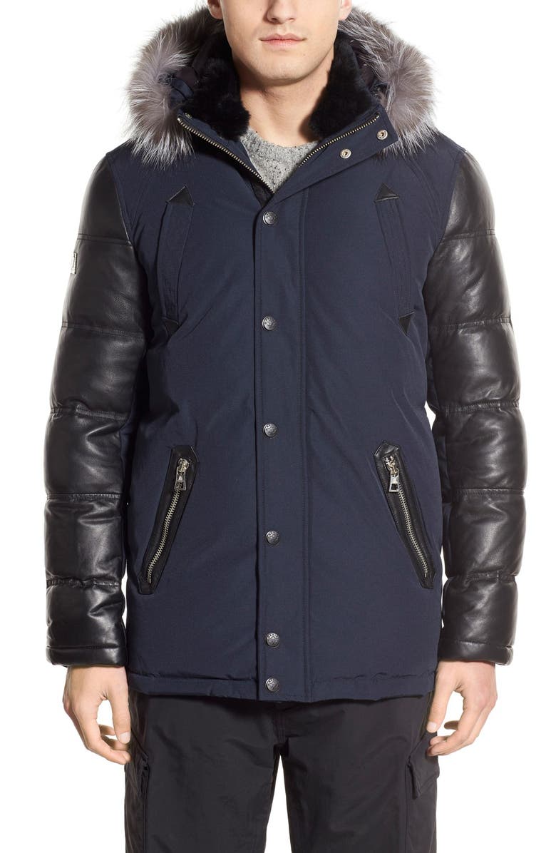 M. BENISTI Water Resistant Down Jacket with Genuine Silver Fox Fur ...