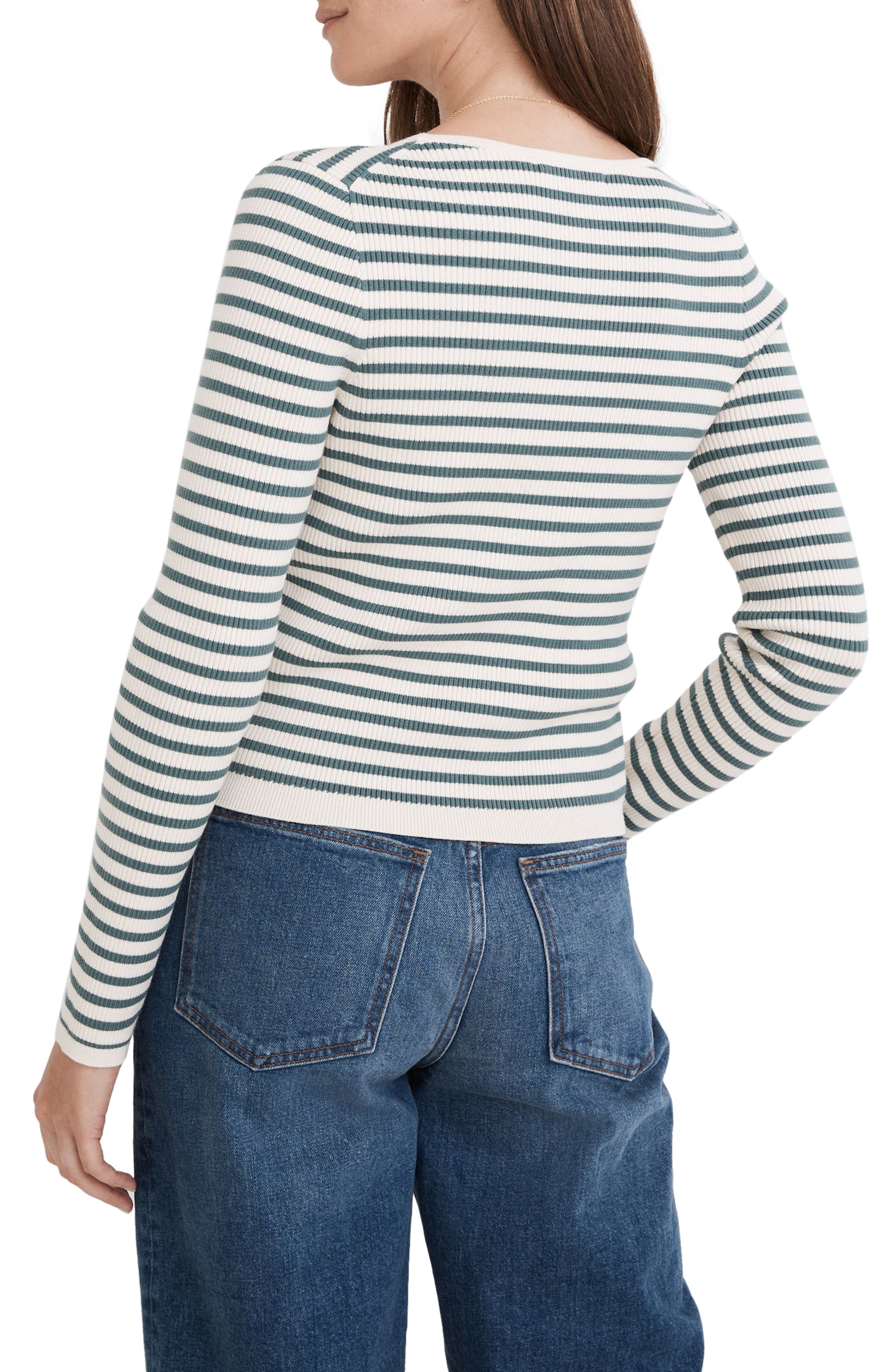 Madewell Jonas Stripe Ribbed Crop Cardigan in Antique Cream