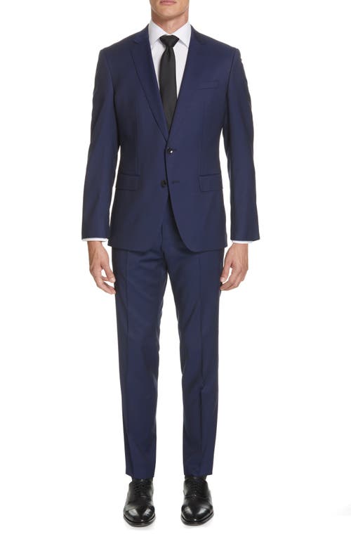 BOSS Genius Trim Fit Solid Wool Suit in Blue