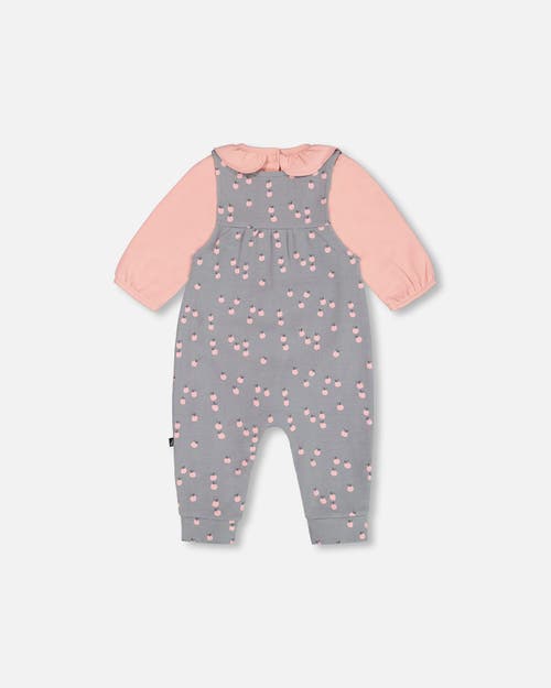 Shop Deux Par Deux Baby Girl's Organic Cotton Bodysuit And Printed Overall Set Gray With Apples In Printed Apples