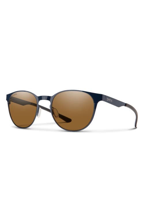 Shop Smith Eastbank 52mm Chromapop™ Polarized Round Sunglasses In French Navy/brown