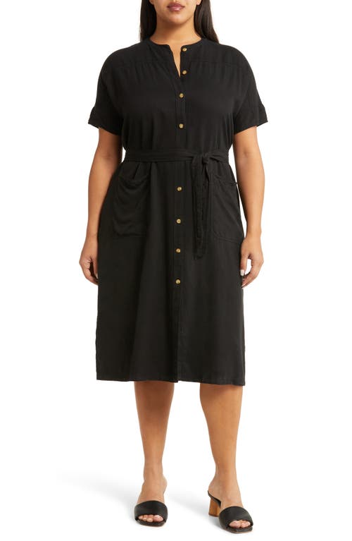 caslon(r) Short Sleeve Button-Up Midi Shirtdress in Black