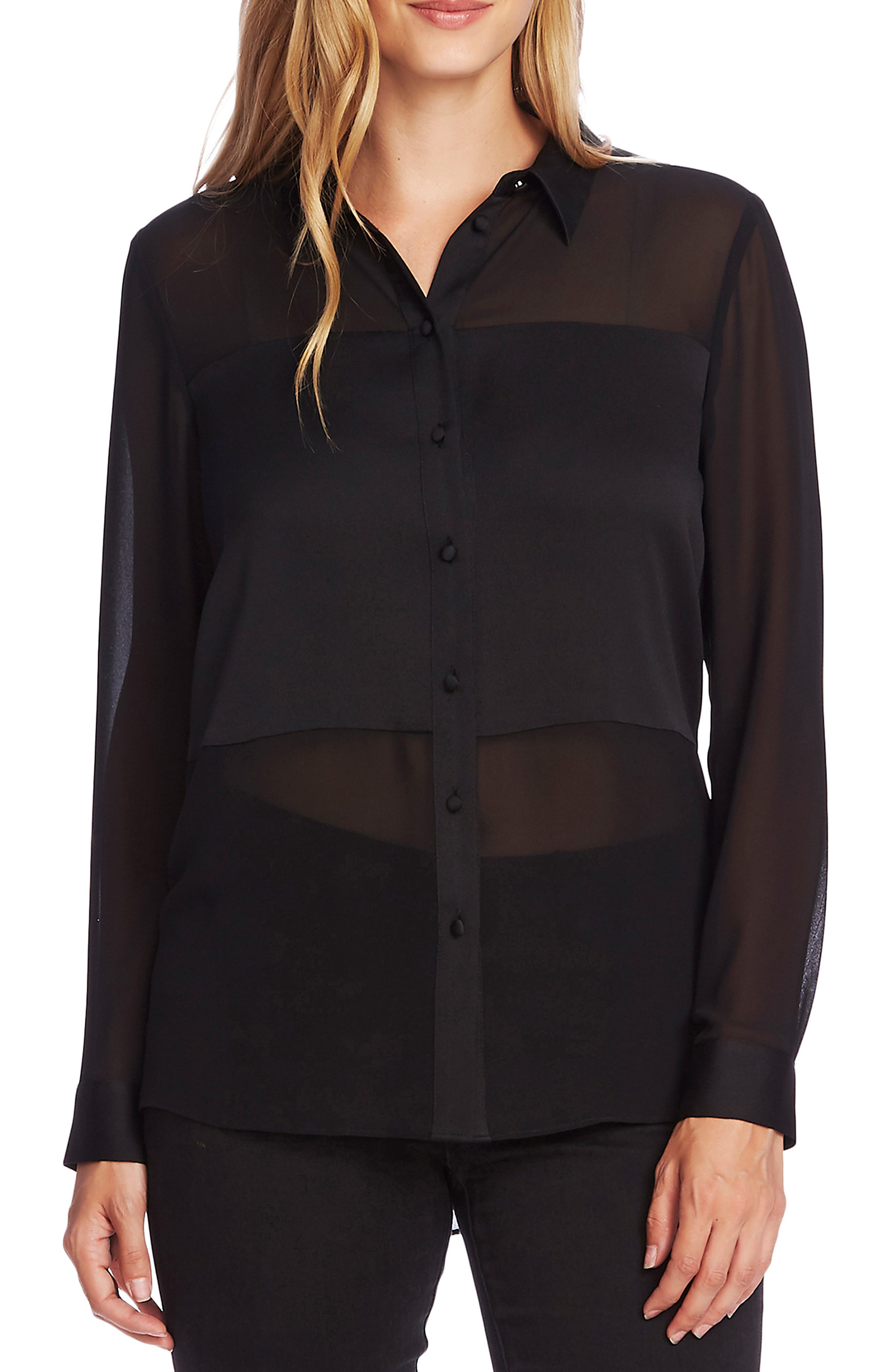 button up sheer blouse