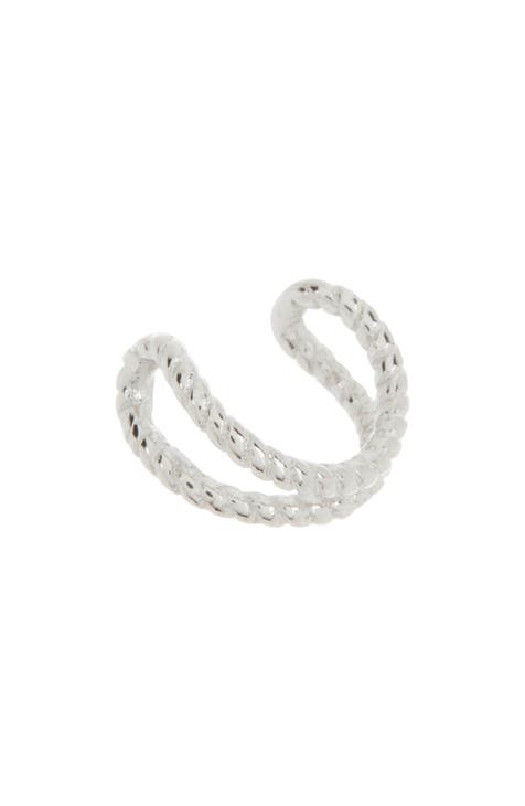 Sterling Silver Twisted Rope Texture Double Row Ear Cuffs