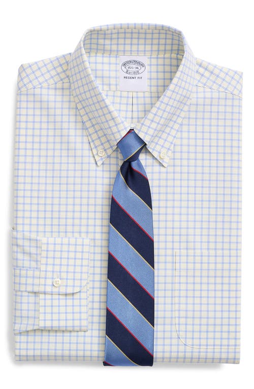 Brooks Brothers Men's Regent Fit Check Stretch Cotton Dress Shirt in Yellow Blue Grid