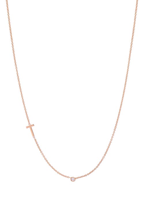 Asymmetric Initial & Diamond Pendant Necklace in 14K Rose Gold-T
