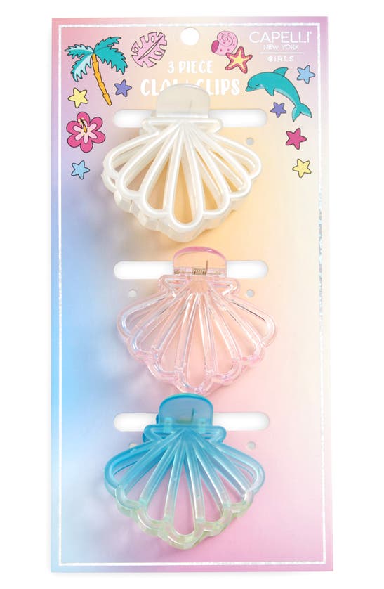Shop Capelli New York Kids' Assored 3-pack Seashell Jaw Hair Clips In White Multi