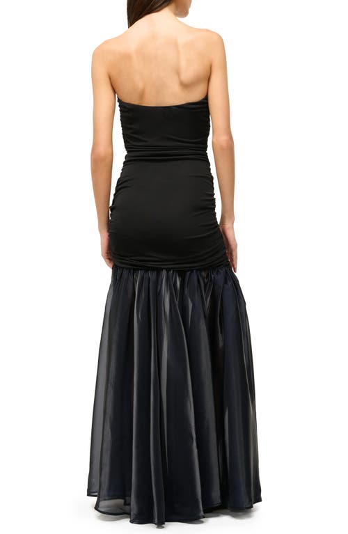 Shop Staud Liya Strapless Jersey & Organza Gown In Black/navy