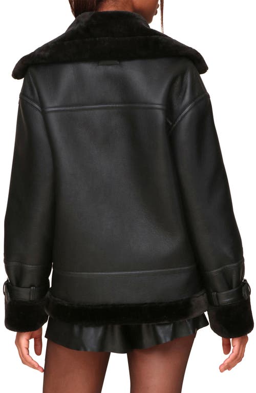 Shop Avec Les Filles Oversize Faux Shearling Moto Jacket In Black