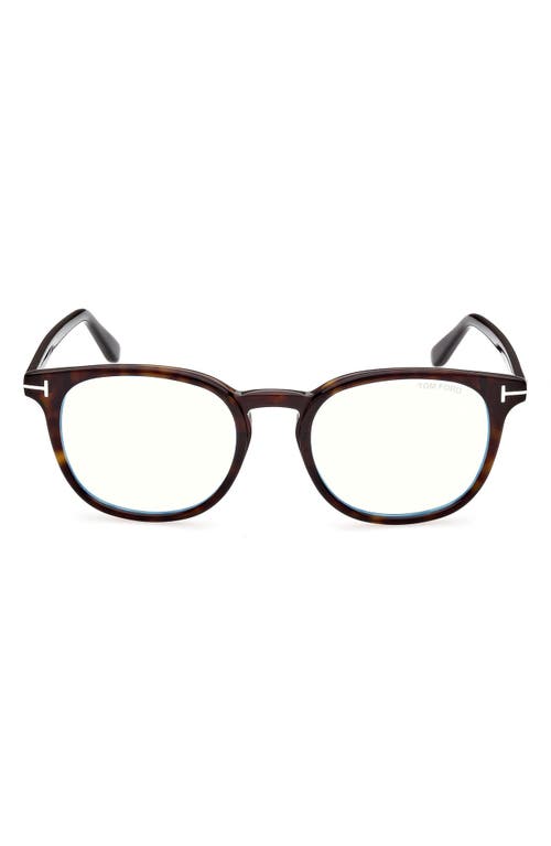 TOM FORD 52mm Round Blue Light Blocking Glasses in Turquoise/Brown at Nordstrom