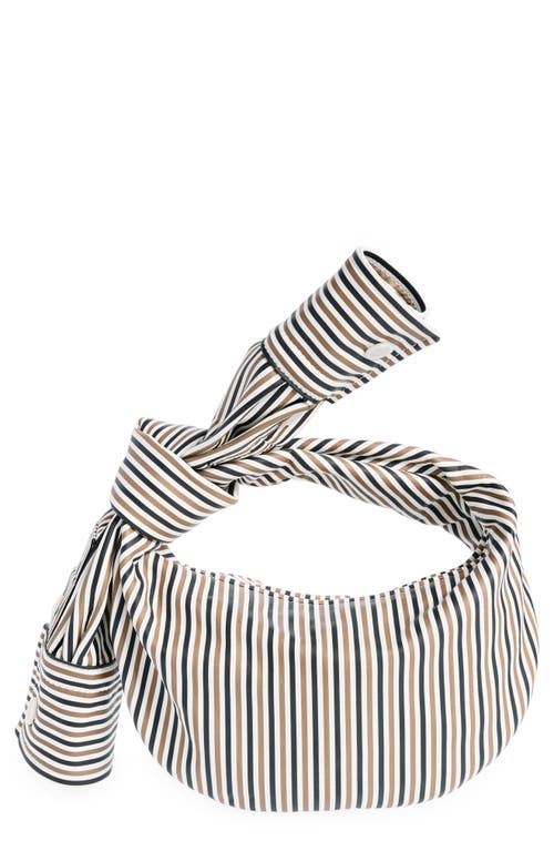 Bottega Veneta Mini Jodie Stripe Shirt Leather Top Handle Bag in Camel/Black/Brass at Nordstrom