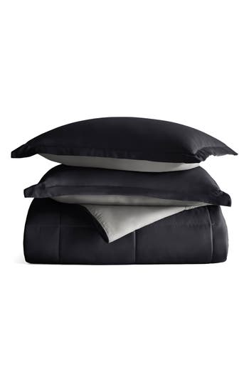 Homespun Premium Down Alternative Reversible Comforter Set In Black/fog