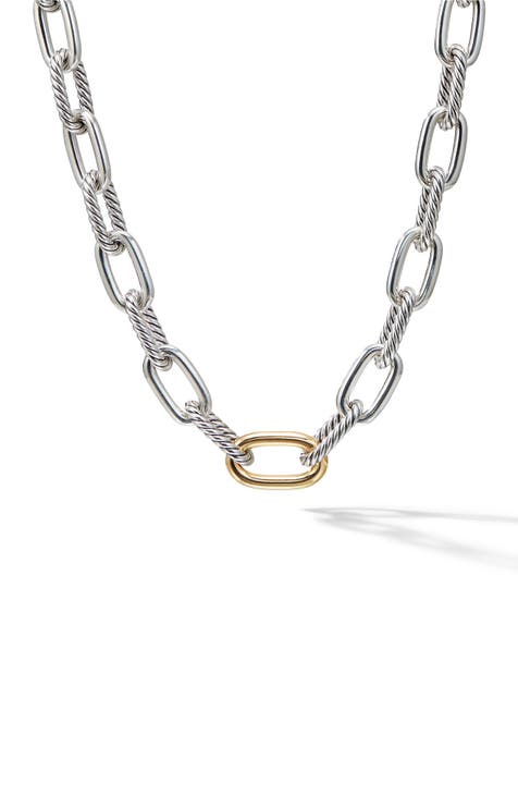 Chanel Silver Textured Double Link Chain Pendant Necklace