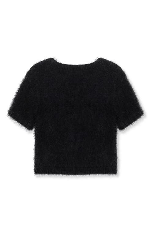 Shop Truce Kids' Fuzzy Short Sleeve Sweater In Black