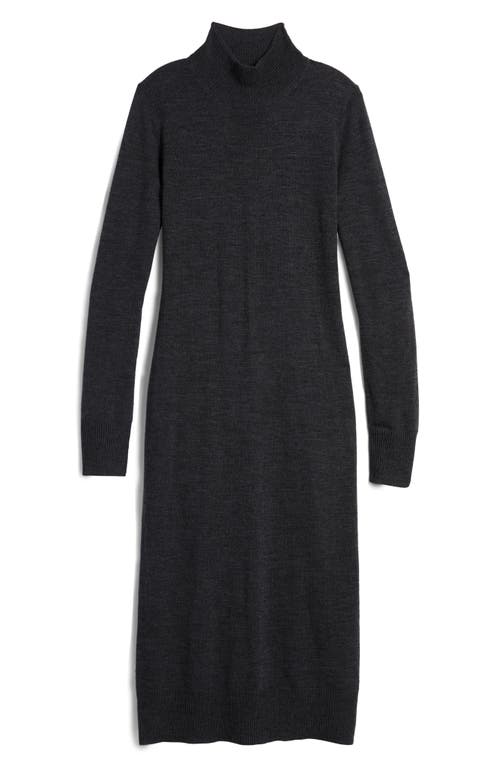 Mock Neck Long Sleeve Merino Wool Sweater Dress in Charcoal Heather