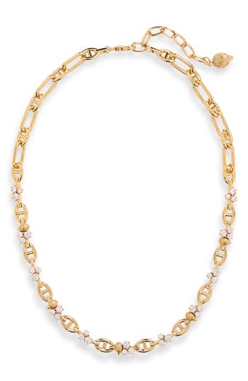 Kurt Geiger London Cz Cluster Chain Link Necklace In Gold