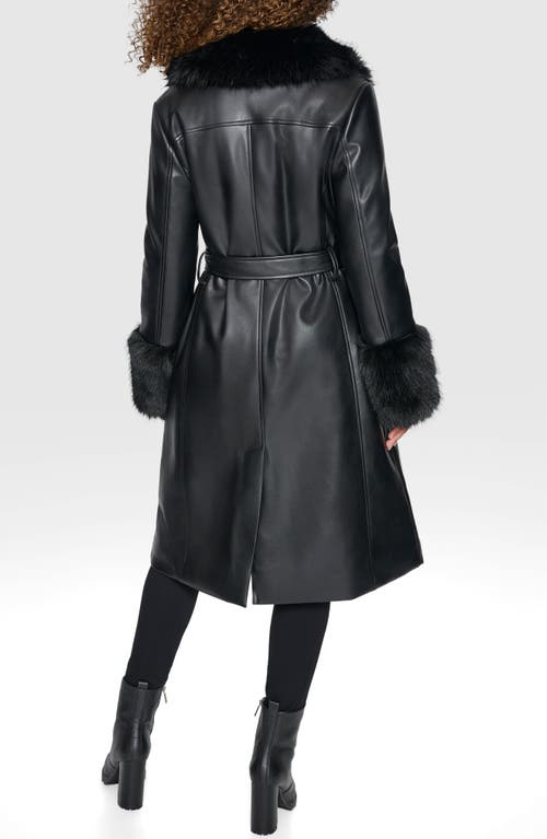 Shop Karl Lagerfeld Paris Faux Leather & Faux Fur Trench Coat In Black