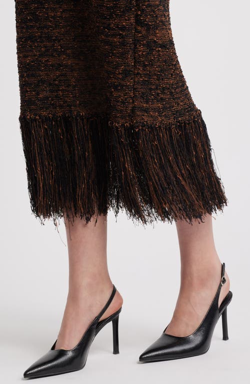 Frame Strapless Fringed Bouclé Midi Dress In Espresso Multi