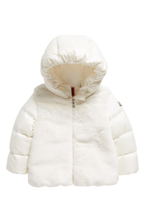 Moncler Kids' Natas Faux Fur & Nylon Down Jacket in White at Nordstrom, Size 12-18M