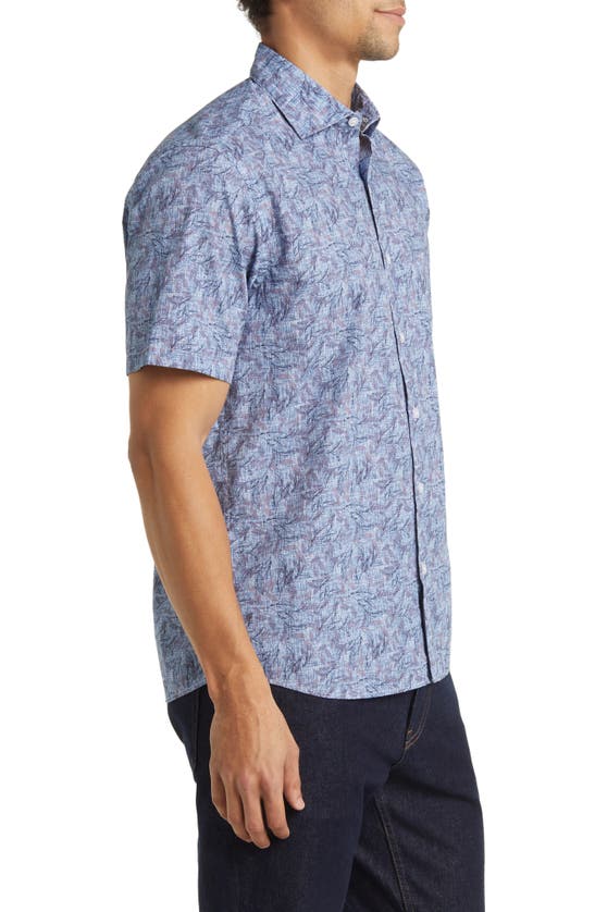 Shop Robert Barakett Fern Leaf Print Short Sleeve Button-up Shirt In Blue