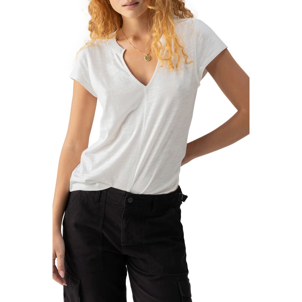 Shop Sanctuary The New Girl Split Neck T-shirt In Chalk