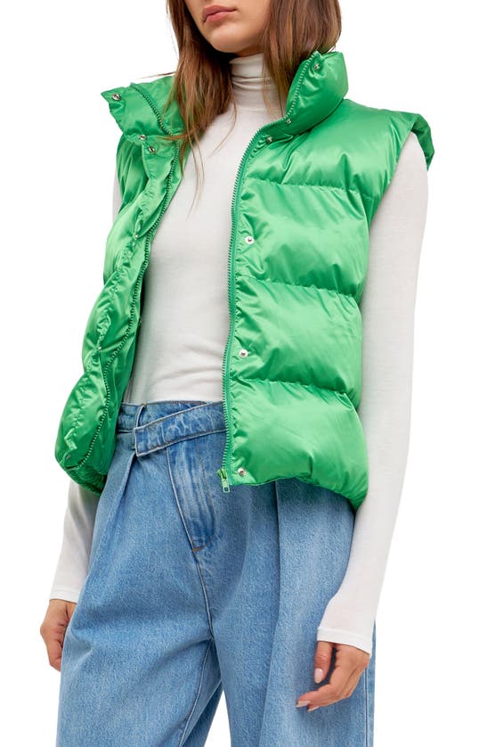Grey Lab Quilted Satin Puffer Vest In Green | ModeSens