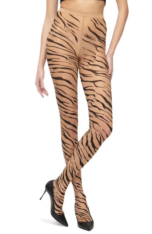 Shop Wolford Tiger Print Tights In Fairly Light/black