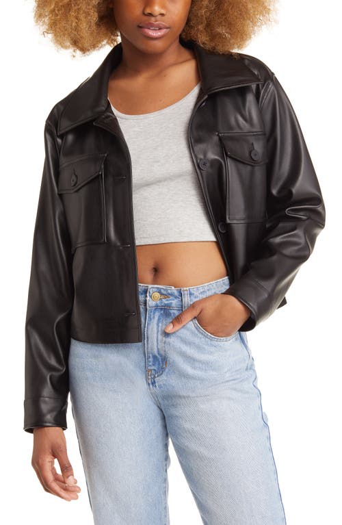 BP. Faux Leather Crop Shirt Jacket in Black Jet