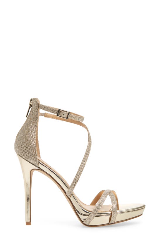 Jewel Badgley Mischka Galen Strappy Platform Sandal In Gold Glitter Fabric