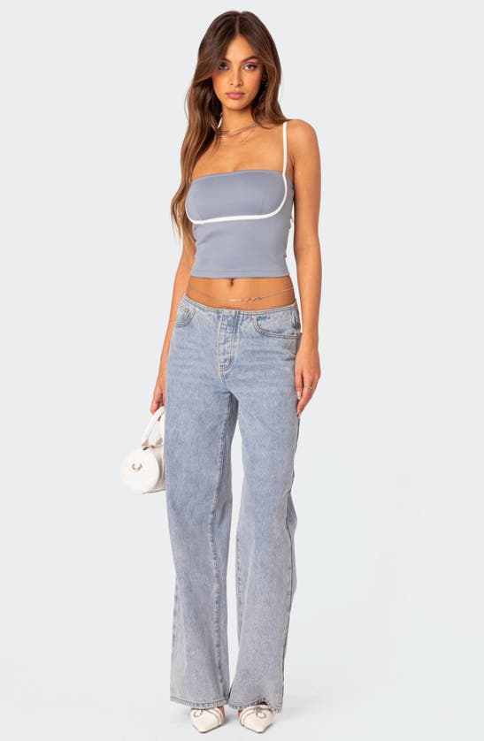 Shop Edikted Yang Contrast Strap Crop Camisole In Blue-and-white