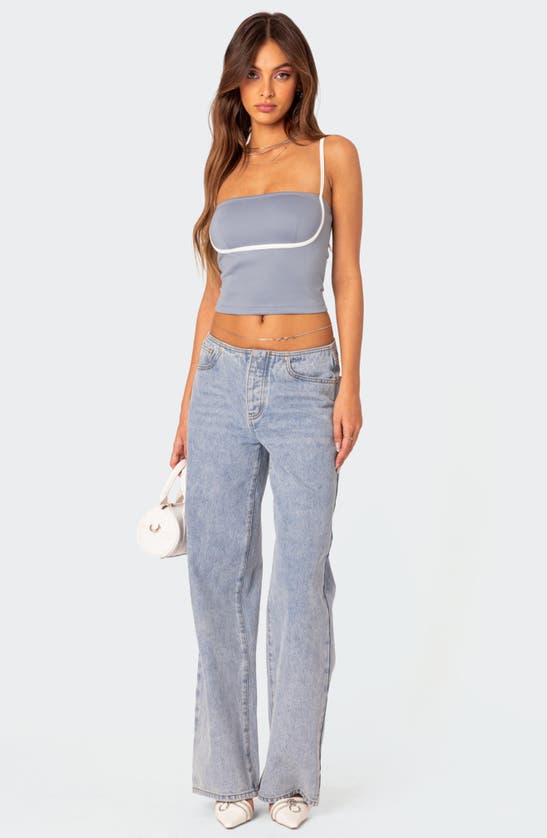 Edikted Yang Contrast Strap Crop Camisole In Blue-and-white