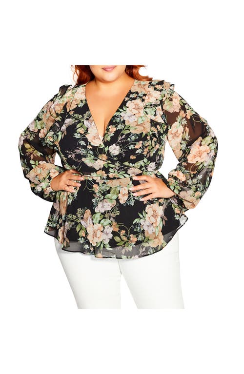 City Chic Ruby Floral Long Sleeve Blouse in Victorian Floral