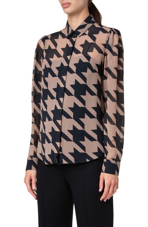 Shop Akris Punto Houndstooth Check Crêpe De Chine Shirt In Beige-black