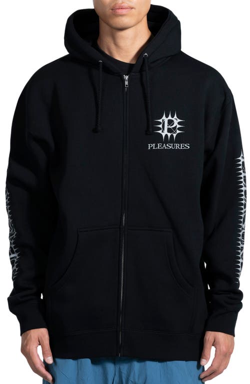 Shop Pleasures Spike Oversize Zip Graphic Hoodie In Black