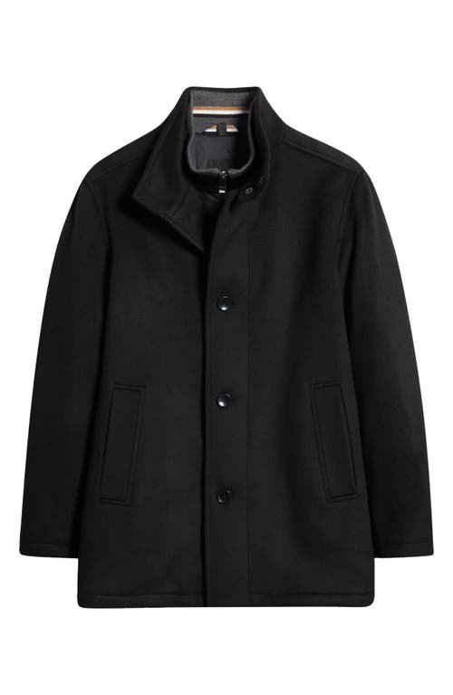 Shop Hugo Boss Boss Coxtan Virgin Wool Blend Coat With Bib In Black