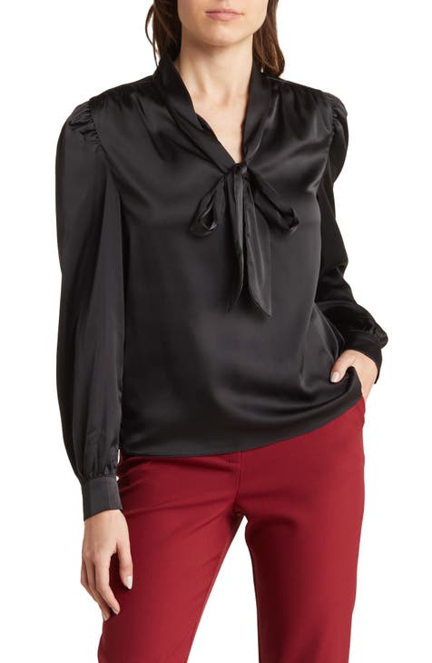 Duchess Long Sleeve Satin Necktie Blouse