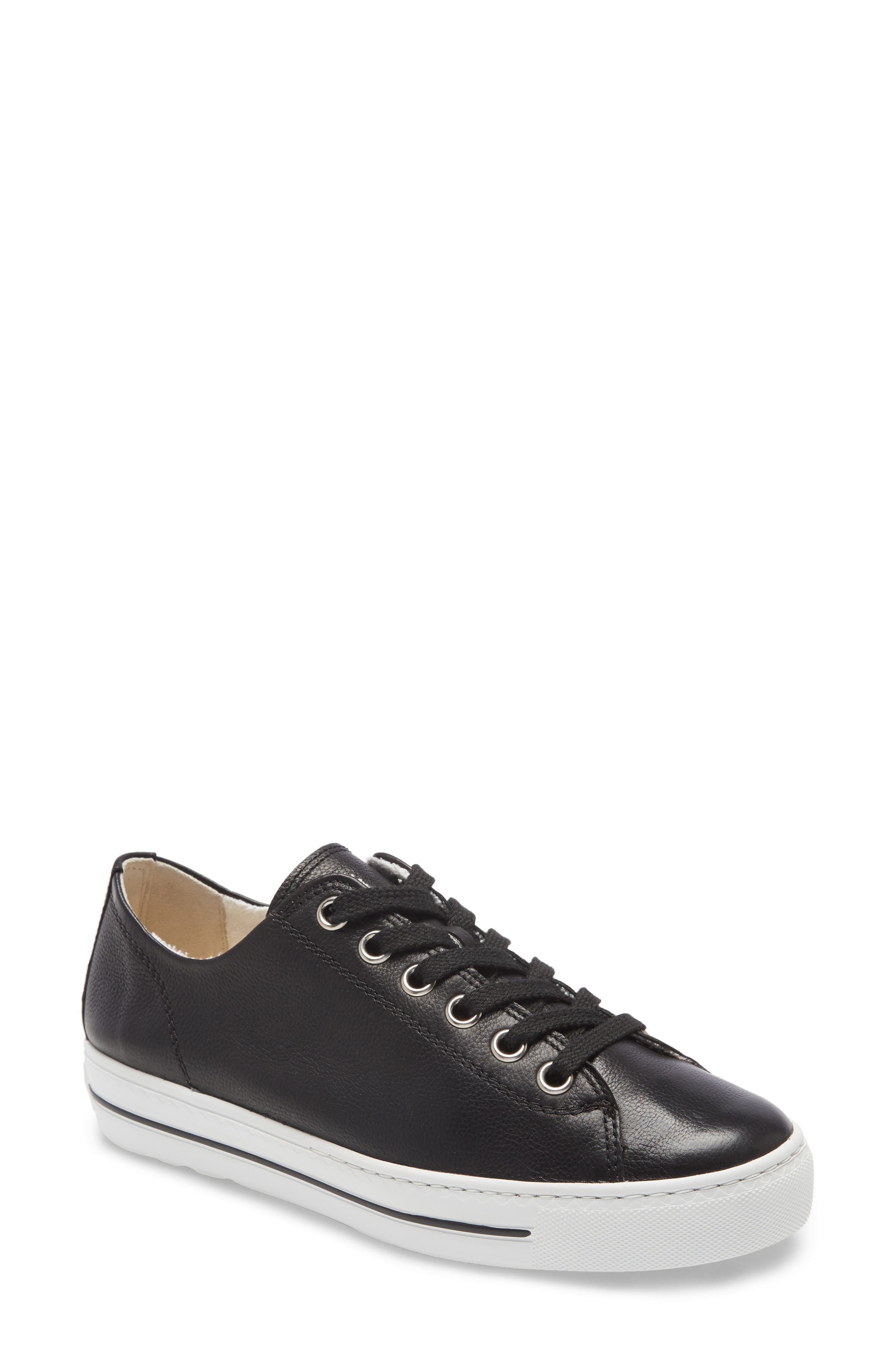 Paul Green Ally Leather Low Top Sneaker In Black Leather