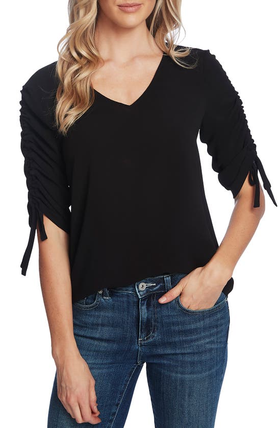 Cece Tie Sleeve Top In Rich Black