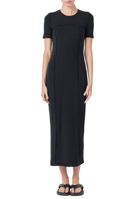 Grey Lab Short Sleeve Back Cutout Ribbed Maxi Dress In Black