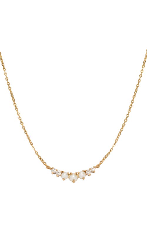 Freshwater Pearl & Cubic Zirconia Bar Pendant Necklace in Gold