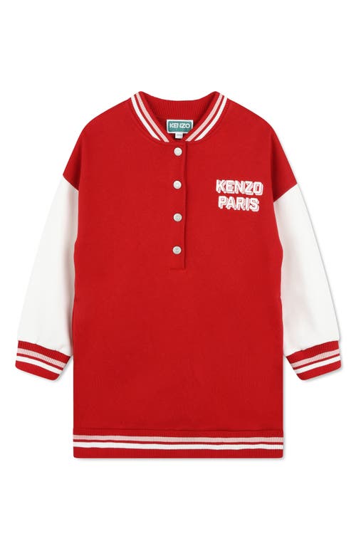 Shop Kenzo Kids' Long Sleeve Brushed Fleece Varsity Dress In Dark Red