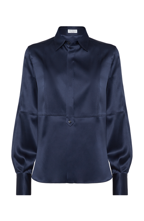 Shop Brunello Cucinelli Satin Shirt In Night